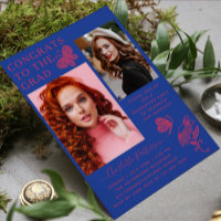 Modern Pink Blue Butterfly Photo Graduation Party