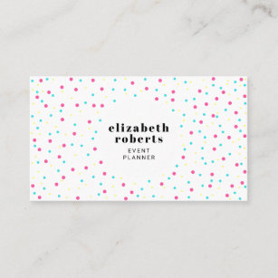 Modern pink blue colourful polka dots pattern business card