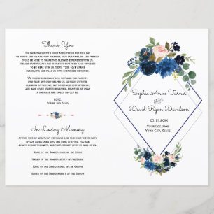 Modern Pink Blue Floral Navy Blue Diamond Program