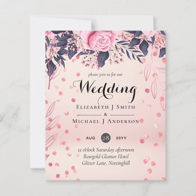 Modern Pink Blue Floral Wedding (Front)