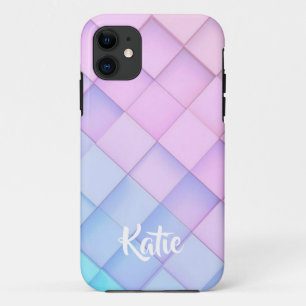  Modern Pink Blue Geometric Shapes volume 3D Name  Case-Mate iPhone Case