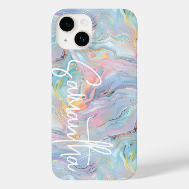 Modern Pink Blue Gold Marble Geode Swirl Pattern Case-Mate iPhone Case (Back)