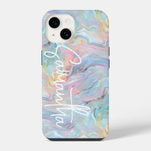 Modern Pink Blue Gold Marble Geode Swirl Pattern iPhone 14 Case