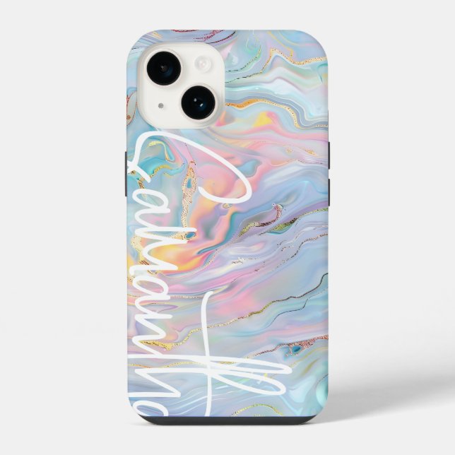 Modern Pink Blue Gold Marble Geode Swirl Pattern iPhone Case (Back)