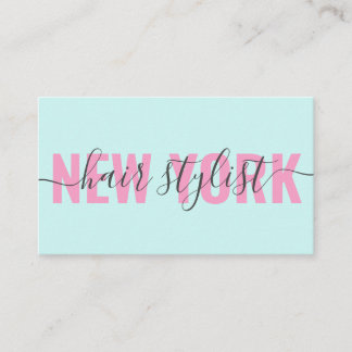 Modern pink blue hair stylist script signature business card