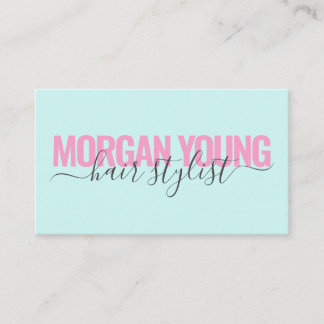 Modern pink blue hair stylist script signature business card