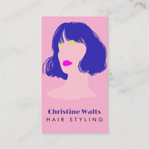 Modern Pink Blue Lime Hair Styling Flat Design QR Business Card