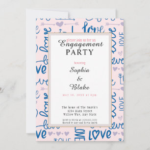 Modern Pink & Blue Love Engagement Party Invitation