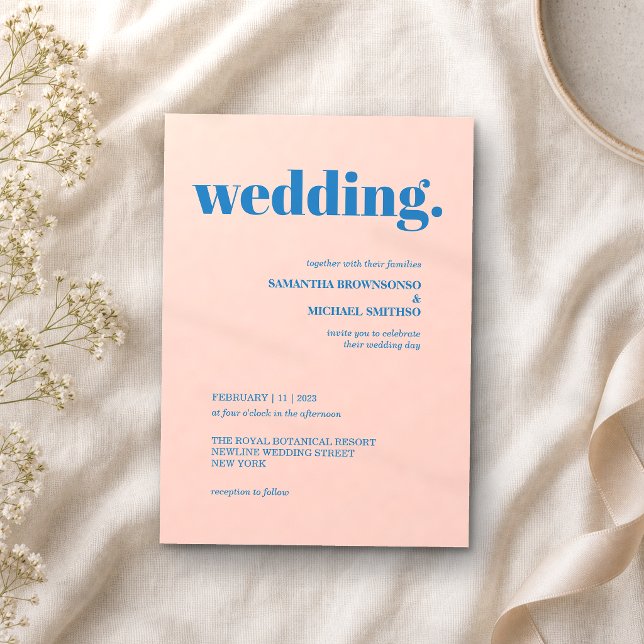 Modern pink blue Minimal Earth Tone Wedding Invitation (Creator Uploaded)