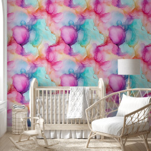 Modern Pink Blue Pastel Alcohol  Ink Abstract  Wallpaper