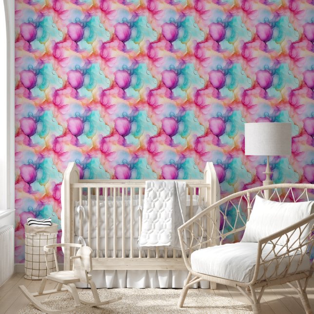 Modern Pink Blue Pastel Alcohol  Ink Abstract  Wallpaper (Kids)