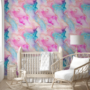 Modern Pink Blue Pastel Alcohol Ink Abstract Wallpaper