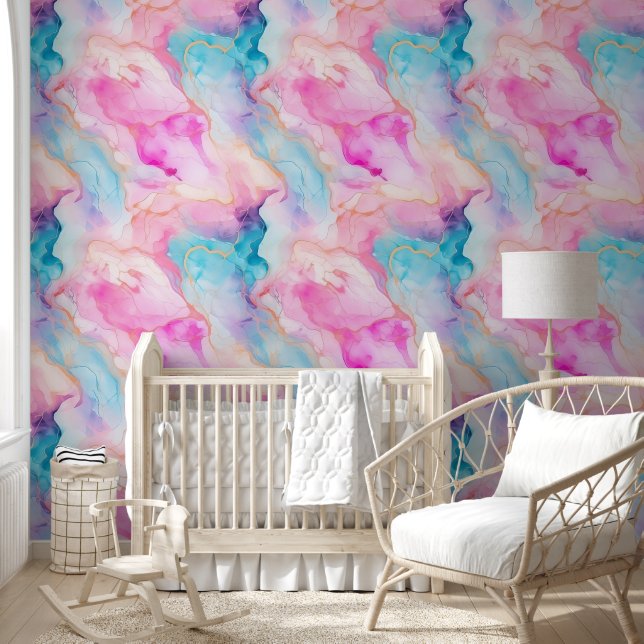 Modern Pink Blue Pastel Alcohol  Ink Abstract  Wallpaper (Kids)