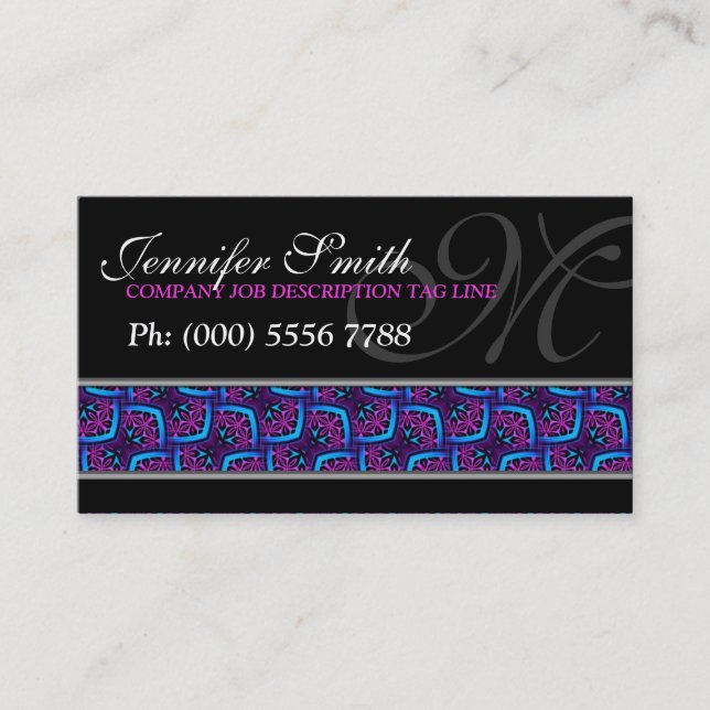 Modern Pink Blue Pattern on Black Business Cards (Front)