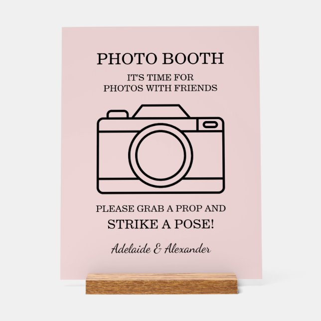 Modern Pink Blush Camera Wedding Photo Booth  Acrylic Sign (Front)