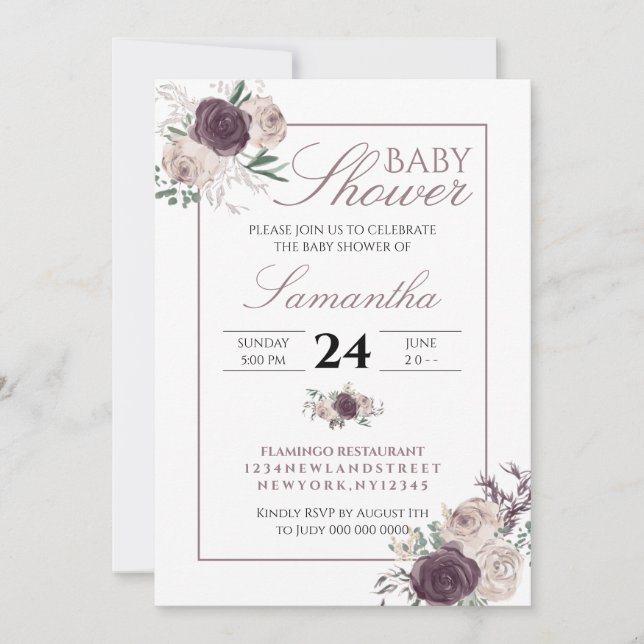 Modern Pink Blush Elegant Floral baby shower Invitation (Front)