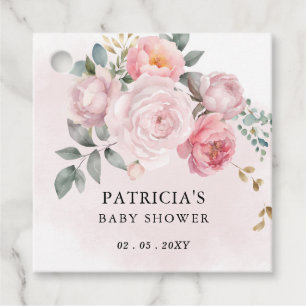 Modern Pink Blush Floral Girl Baby Shower Favour Tags