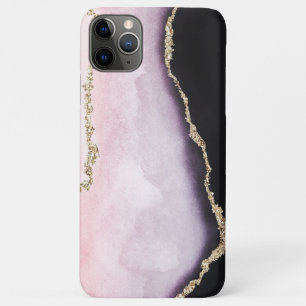Modern Pink Blush Gold Veins Black Agate Look Case-Mate iPhone Case