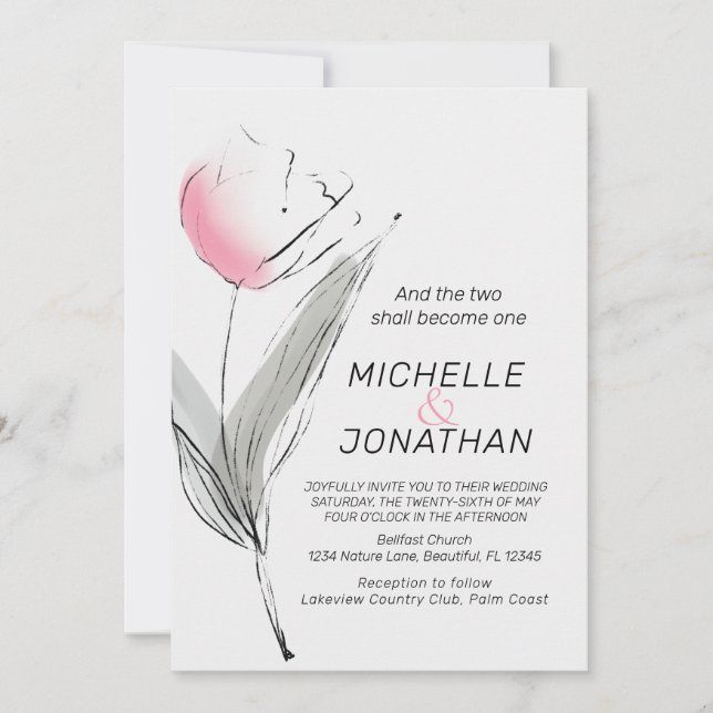 Modern Pink Blush Grey Tulip Christian Wedding Invitation (Front)