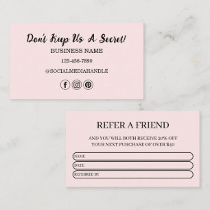 Modern Pink Blush Refer A Friend Business Referral Card