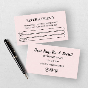 Modern Pink Blush Refer A Friend Business Referral Card