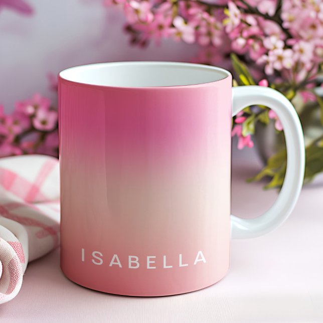 Modern Pink Blush Rose Ombre Gradient Personalised Coffee Mug (Creator Uploaded)