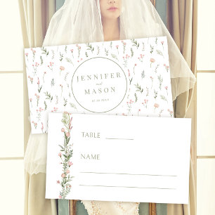 Modern pink blush tiny flowers wedding place cards