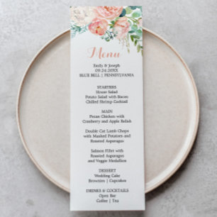 Modern Pink Blush Tropical Floral Dinner Menu Card