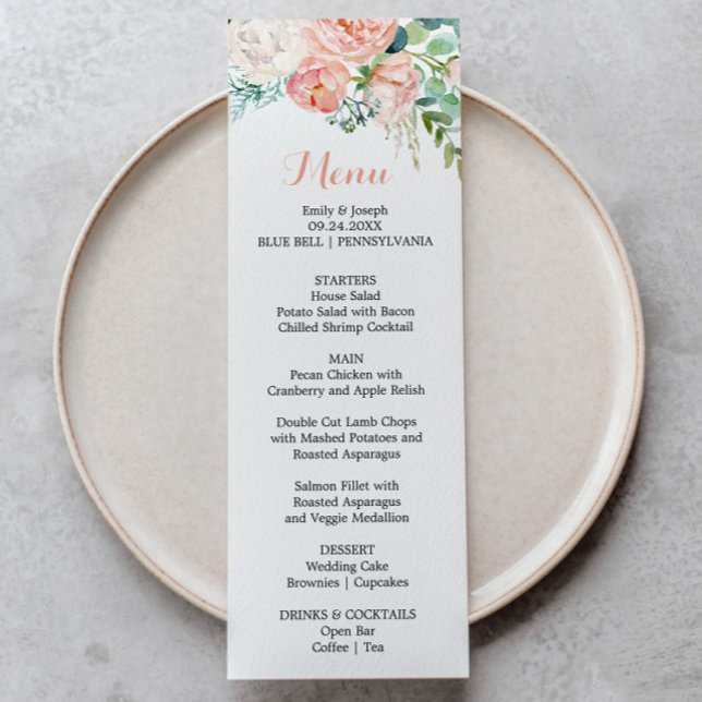 Modern Pink Blush Tropical Floral Dinner Menu Card (Creator Uploaded)