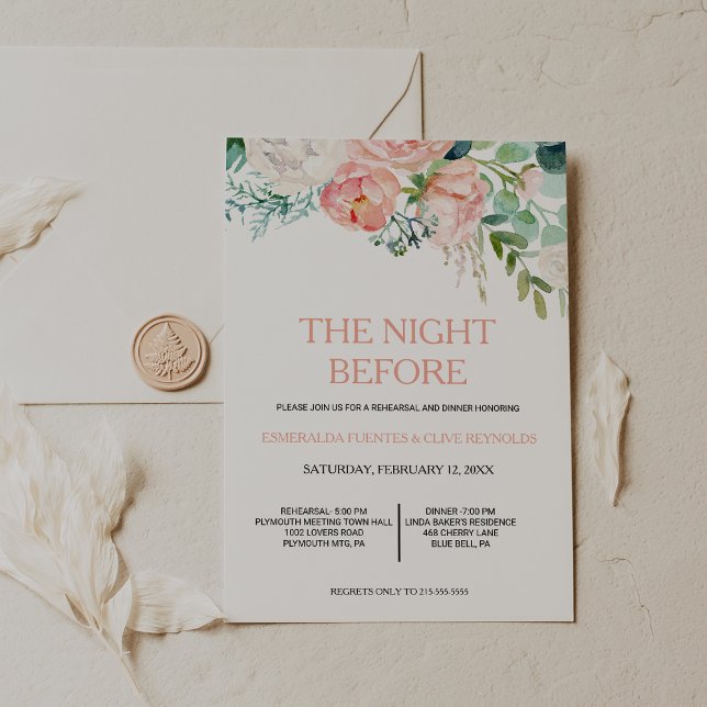 Modern Pink Blush Tropical Floral Rehearsal Dinner Invitation (Creator Uploaded)