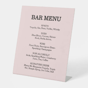 Modern Pink Blush Wedding Cocktail Menu  Pedestal Sign