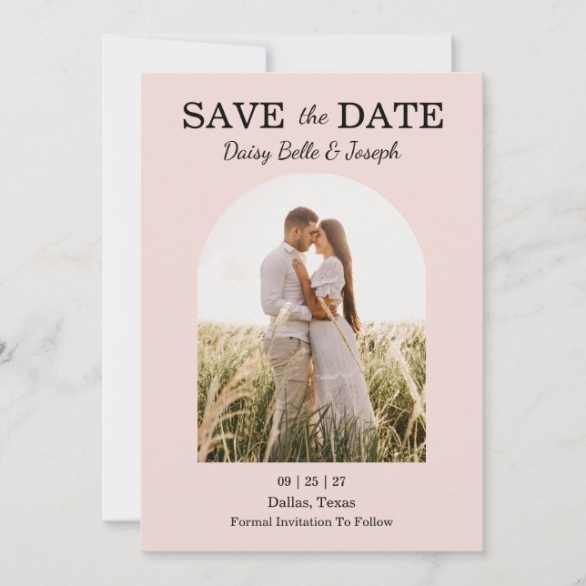 Modern Pink Blush wedding Save The Date (Front)