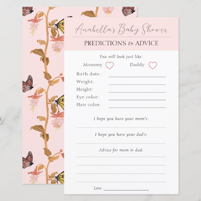 Modern Pink Boho Butterfly Girl Baby Shower (Front/Back)