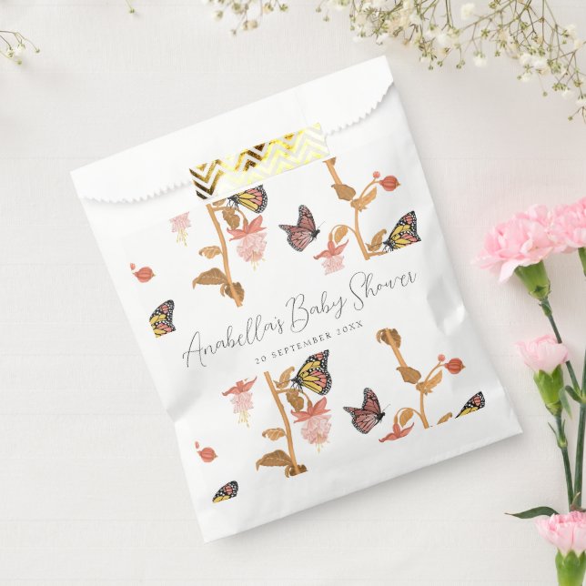 Modern Pink Boho Butterfly Girl Baby Shower Favour Bags (Sealed)