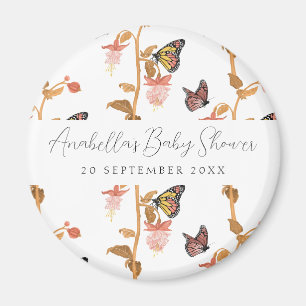 Modern Pink Boho Butterfly Girl Baby Shower Magnet