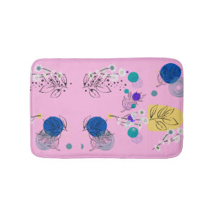 Modern Pink Boho Floral Abstract Botanical Shapes Bath Mat