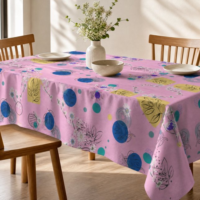 Modern Pink Boho Floral Abstract Botanical Shapes Tablecloth (Creator Uploaded)