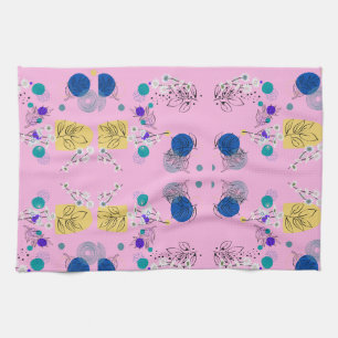 Modern Pink Boho Floral Abstract Botanical Shapes Tea Towel
