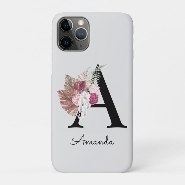 Modern Pink Boho Girly Floral Initial A Case-Mate iPhone Case (Back)