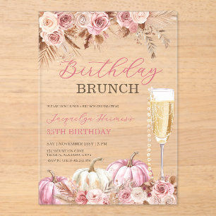 Modern Pink Boho Pumpkin Autumn Birthday Brunch  Acrylic Invitations