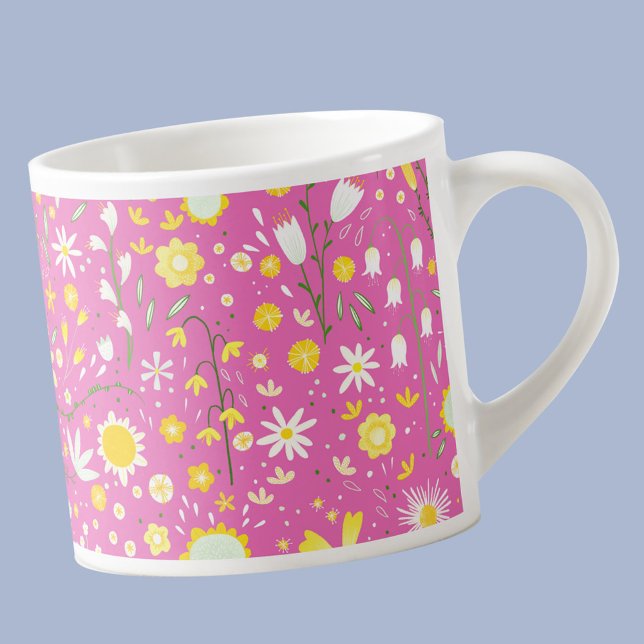 Modern Pink Botanical Wildflower Floral Keepsake Espresso Cup (Pink modern floral espresso cup)