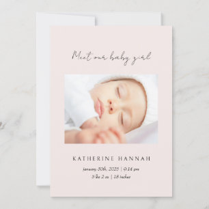 Modern Pink Bow Baby Naming Invitation