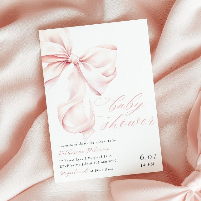 Modern Pink Bow Baby Shower Invitation (Creator Uploaded)