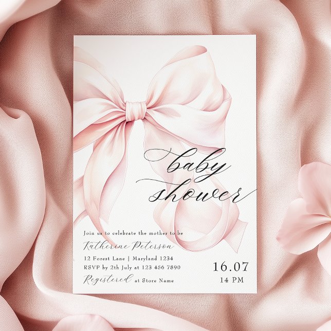 Modern Pink Bow Baby Shower Invitation (Creator Uploaded)