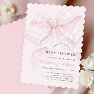Modern Pink Bow Baby Shower Invitation