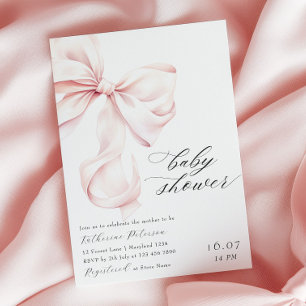 Modern Pink Bow Baby Shower Invitation