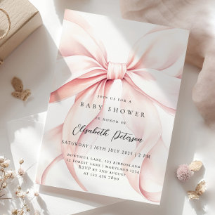 Modern Pink Bow Baby Shower Invitation