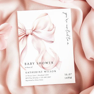 Modern Pink Bow Baby Shower Invitation