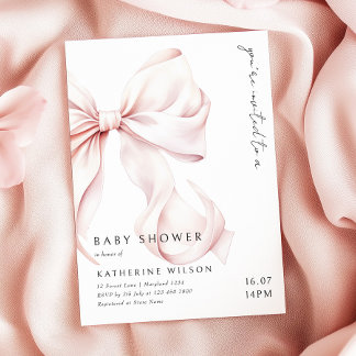 Modern Pink Bow Baby Shower Invitation