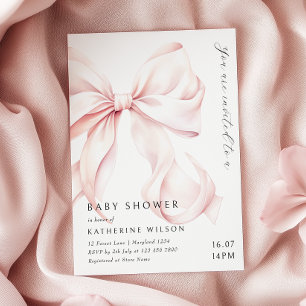 Modern Pink Bow Baby Shower Invitation